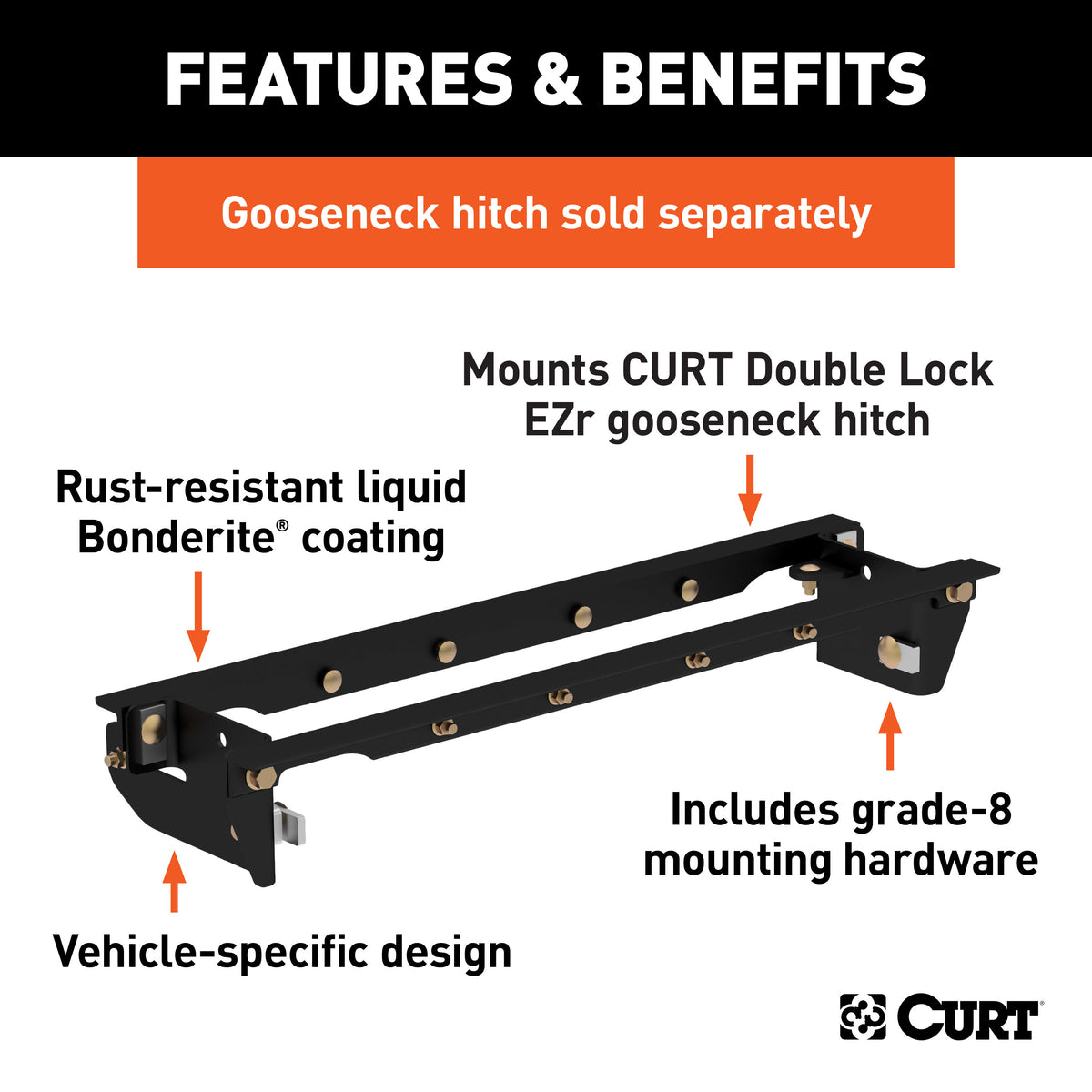 CURT 60645 Double Lock EZr Gooseneck Installation Brackets, Fits Select Ford F-250, F-350 Super Duty