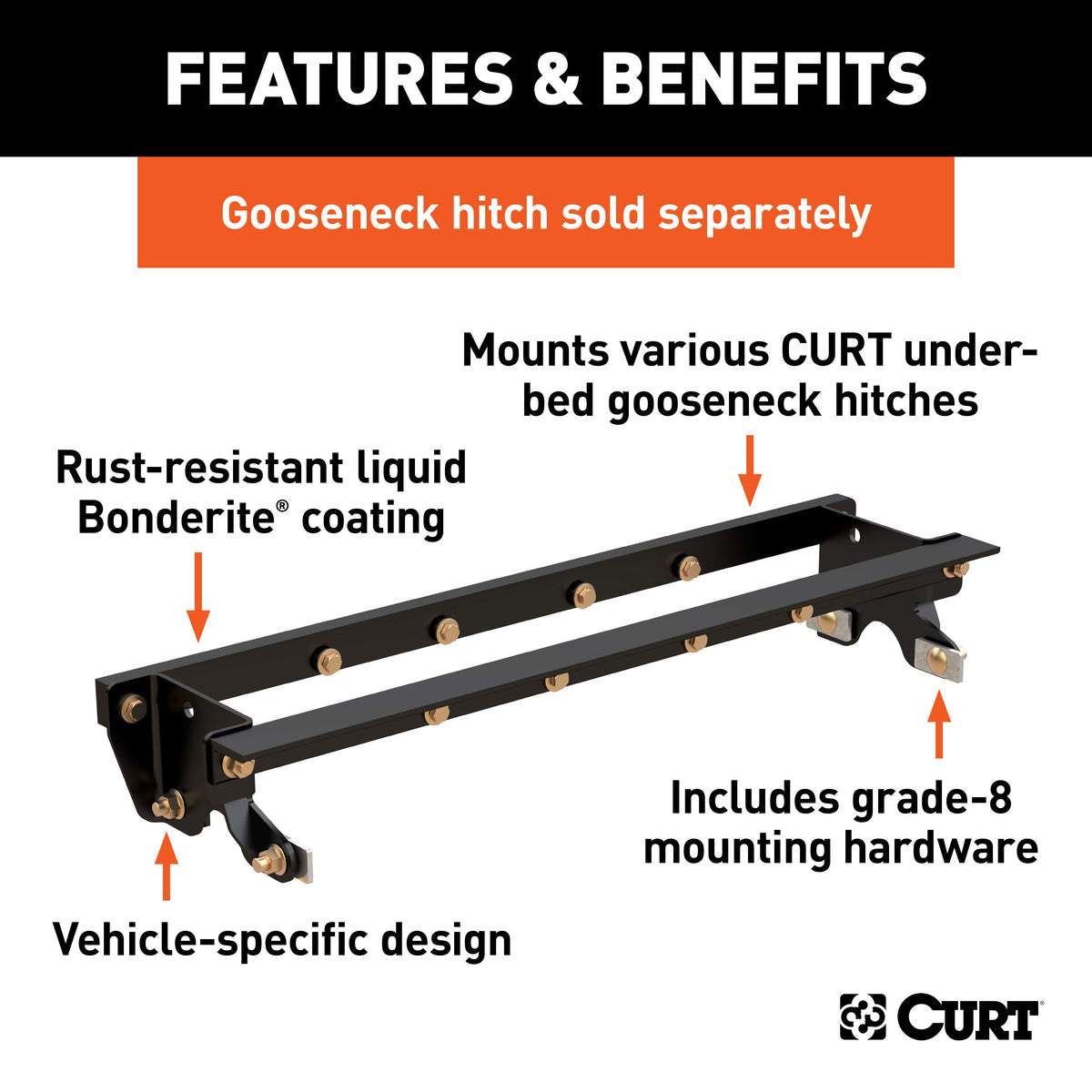 CURT 60649 Double Lock Gooseneck Installation Brackets, Fits Select Ford F-150