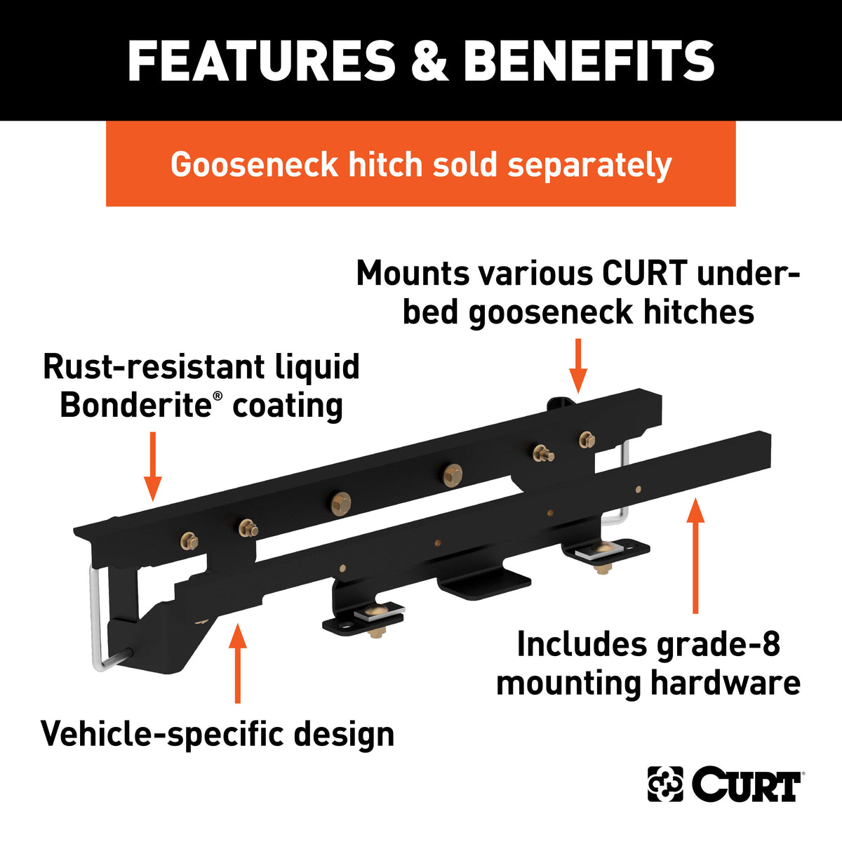 CURT 60658 Double Lock Gooseneck Installation Brackets, Fits Select Ram 1500 with Air Suspension