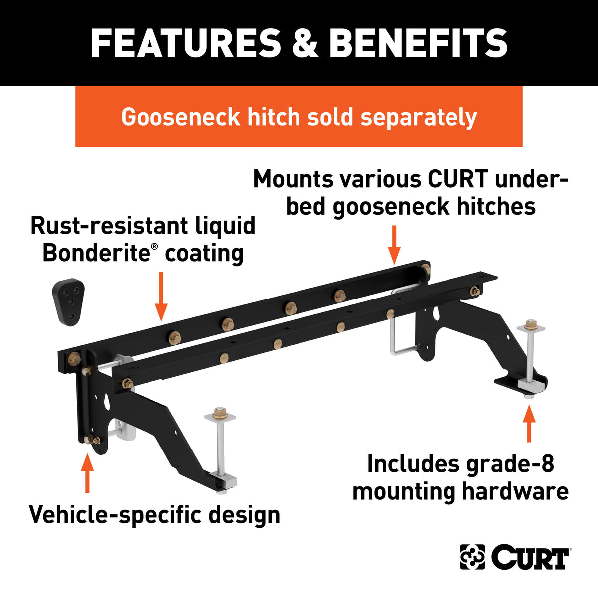 CURT 60659 Under-Bed Gooseneck Installation Brackets, Fits Select Dodge Ram 1500