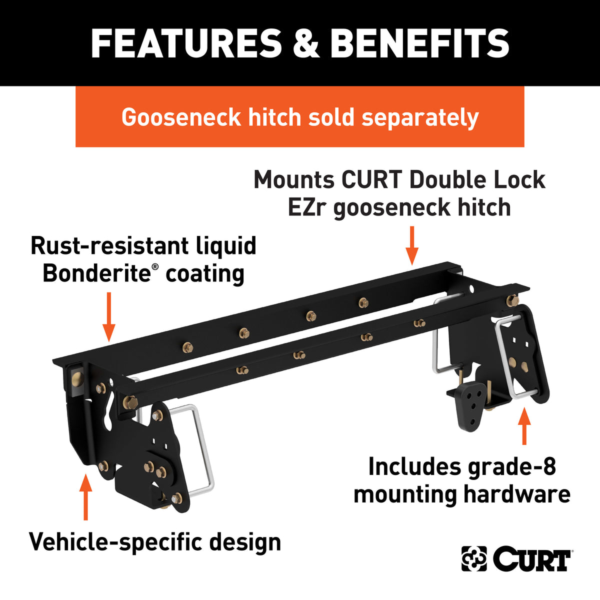 CURT 60660 Double Lock EZr Gooseneck Installation Brackets, Fits Select Dodge, Ram 2500, 3500