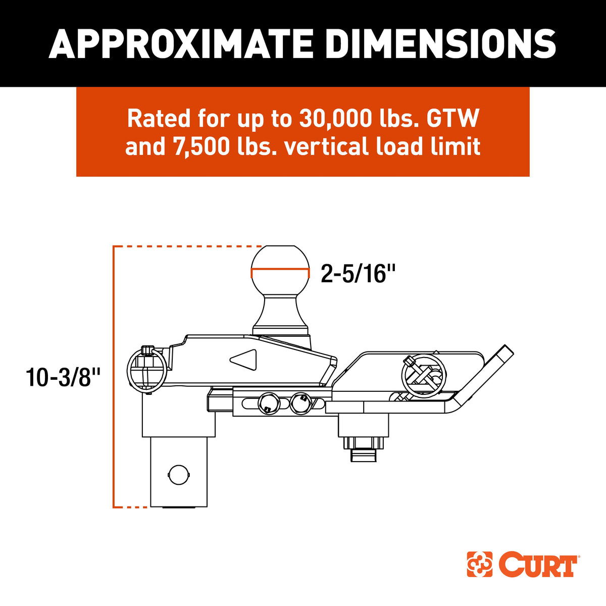 CURT 60663 Multi-Fit OEM Puck System Gooseneck Ball with 4" Offset, Fits Select Chevrolet, Ford, GMC, Nissan, Ram Trucks