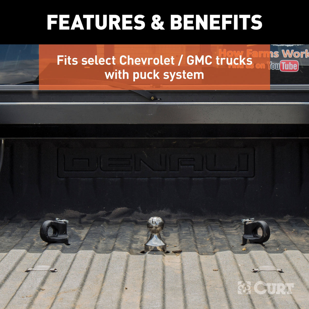 CURT 60691 OEM Puck System Gooseneck Safety Chain Anchors, 30K, Fits Select Silverado, Sierra 2500, 3500 HD, F-250, F-350, Nissan Titan XD