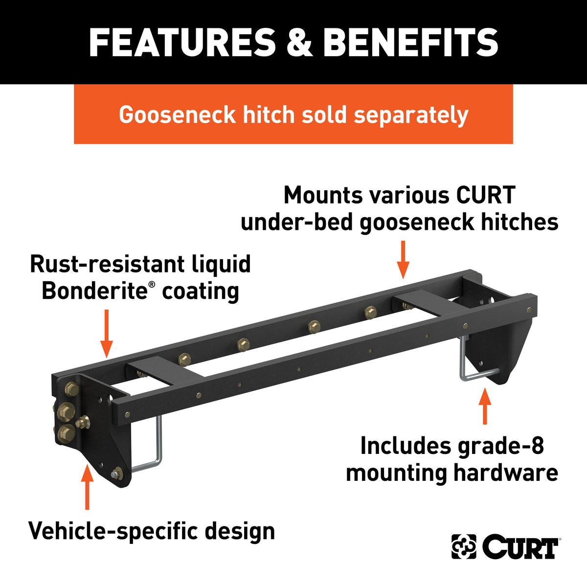 CURT 60701 Double Lock EZr Gooseneck Installation Brackets, Fits Select Chevrolet Silverado, GMC Sierra 2500, 3500 HD