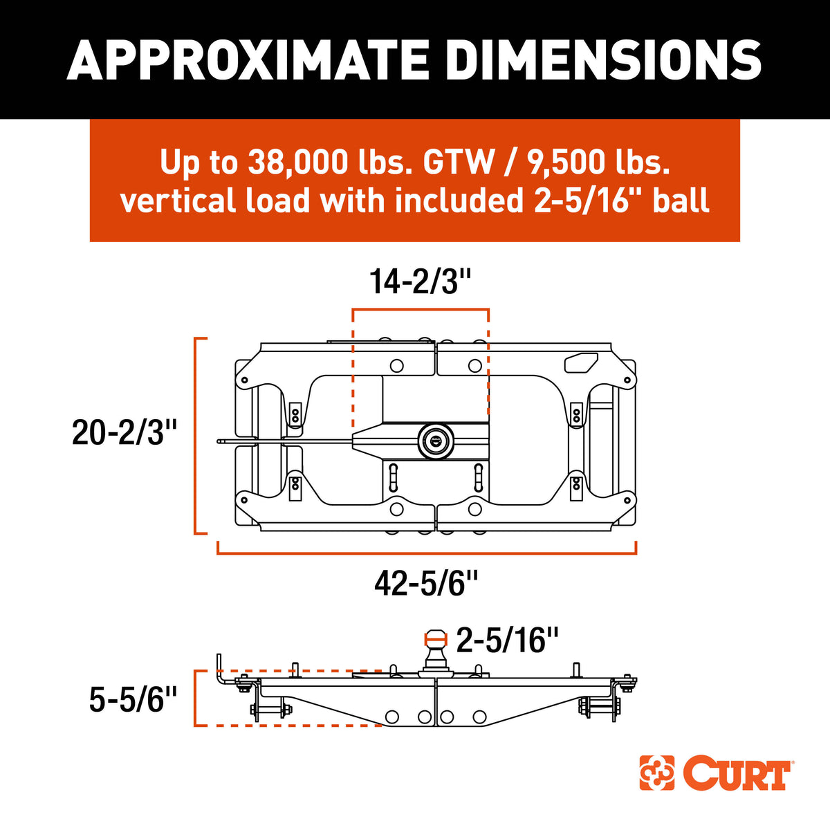 CURT 60703 PowerHaul Double Lock Gooseneck Hitch, Fits Select Ford F-250, F-350, F-450 Super Duty