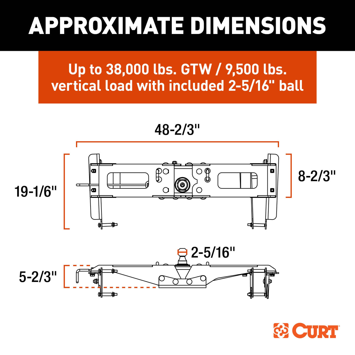 CURT 60704 PowerHaul Double Lock Gooseneck Hitch, Fits Select Chevrolet Silverado 2500 HD, 3500 HD, GMC Sierra 2500 HD, 3500 HD