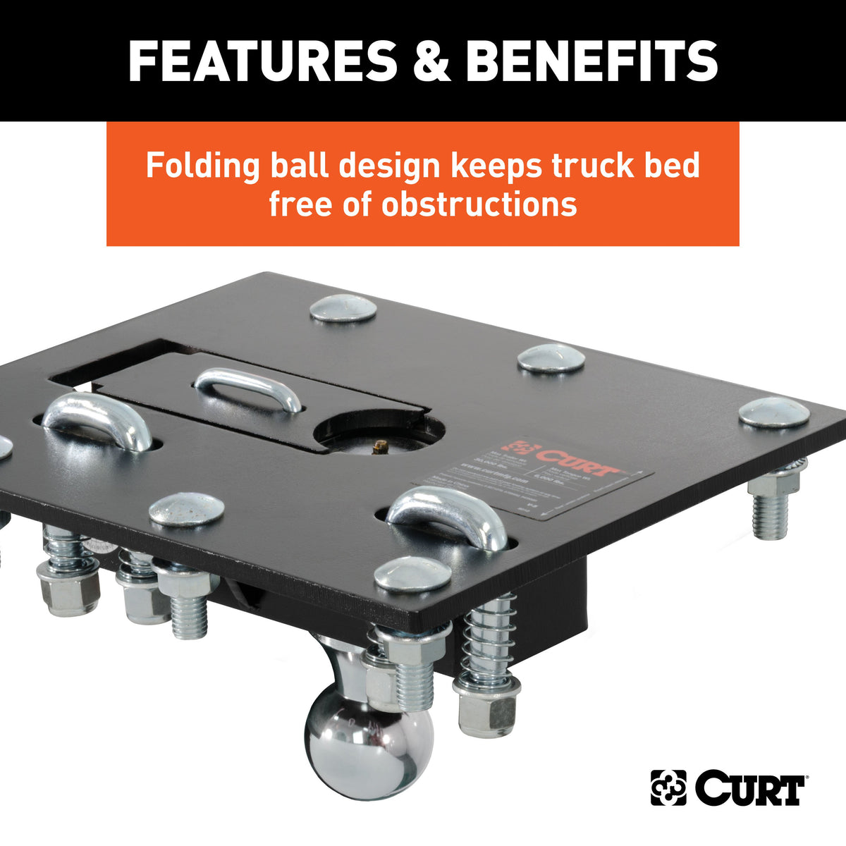 CURT 61052 Over-Bed Folding Ball Gooseneck Hitch, 30,000 lbs, 2-5/16-Inch Ball