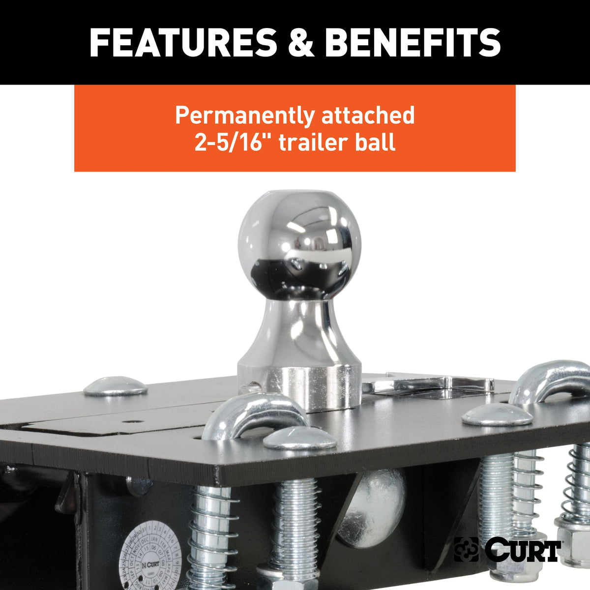 CURT 61052 Over-Bed Folding Ball Gooseneck Hitch, 30,000 lbs, 2-5/16-Inch Ball