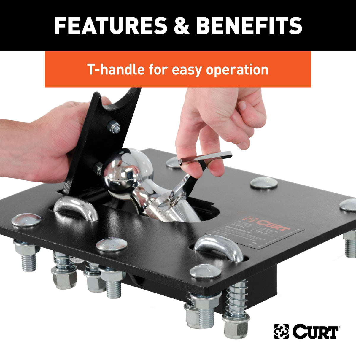 CURT 61052 Over-Bed Folding Ball Gooseneck Hitch, 30,000 lbs, 2-5/16-Inch Ball