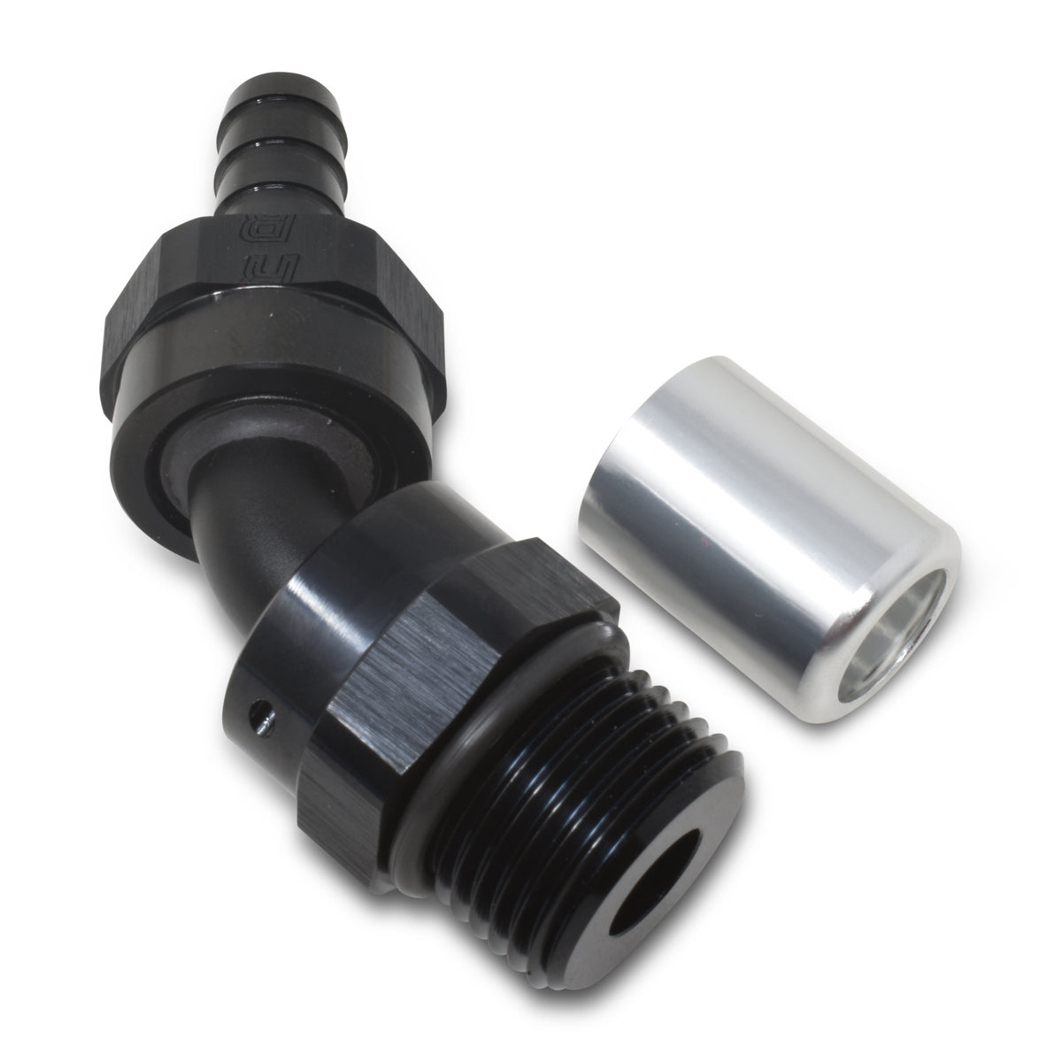 Russell Hose End Crimp On 10 Sae Port Male To -8 Hose 45 Deg Swivel Blk Anodized - 610950