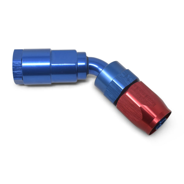 Russell Performance 3/8in SAE Quick Disc Female to -6 Hose Red/Blue 45 Degree Hose End - 611210 - front view