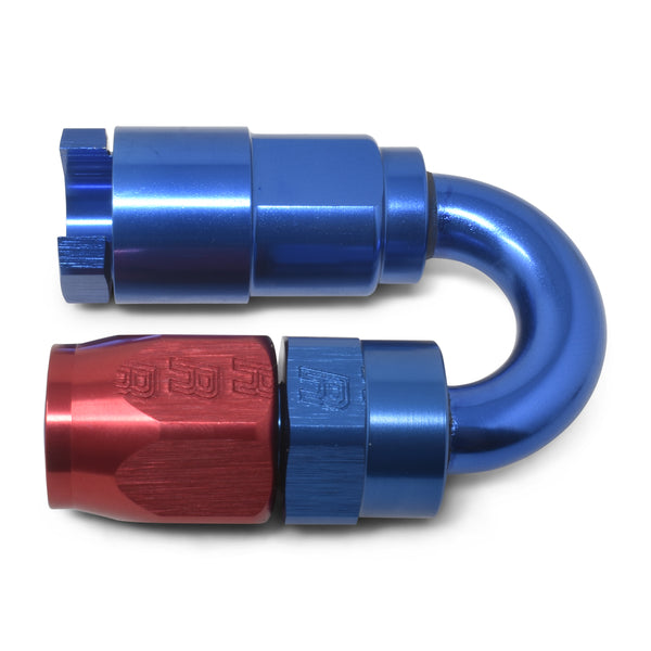 Russell Performance 3/8in SAE Quick Disc Female to -6 Hose Red/Blue 180 Degree Hose End - 611230 - front view
