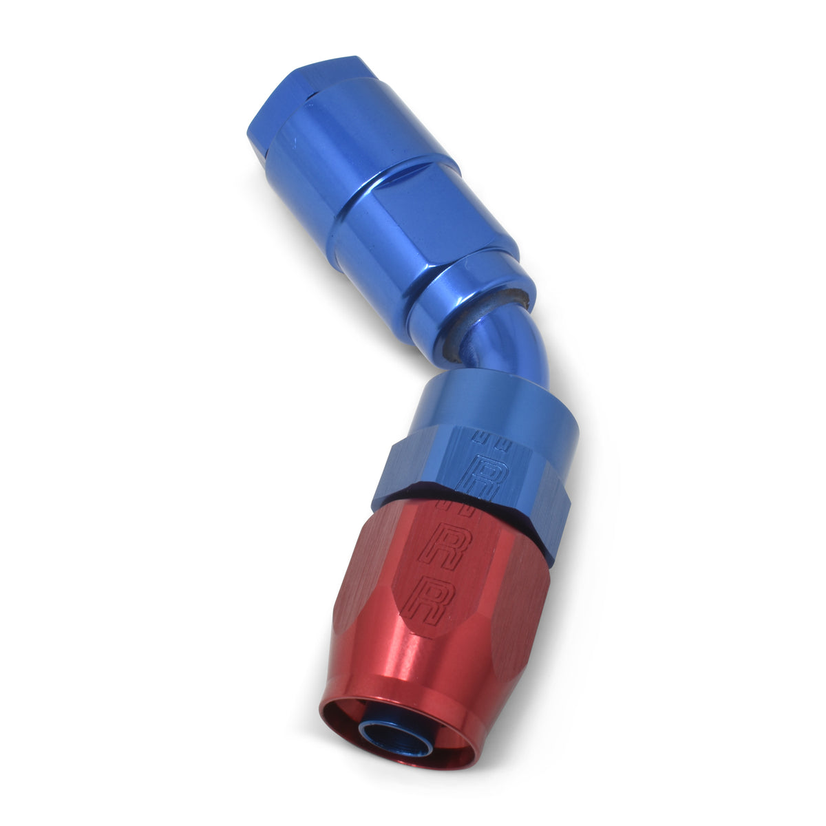 Russell Performance 5/16in SAE Quick Disc Female to -6 Hose Red/Blue 45 Degree Hose End - 611260