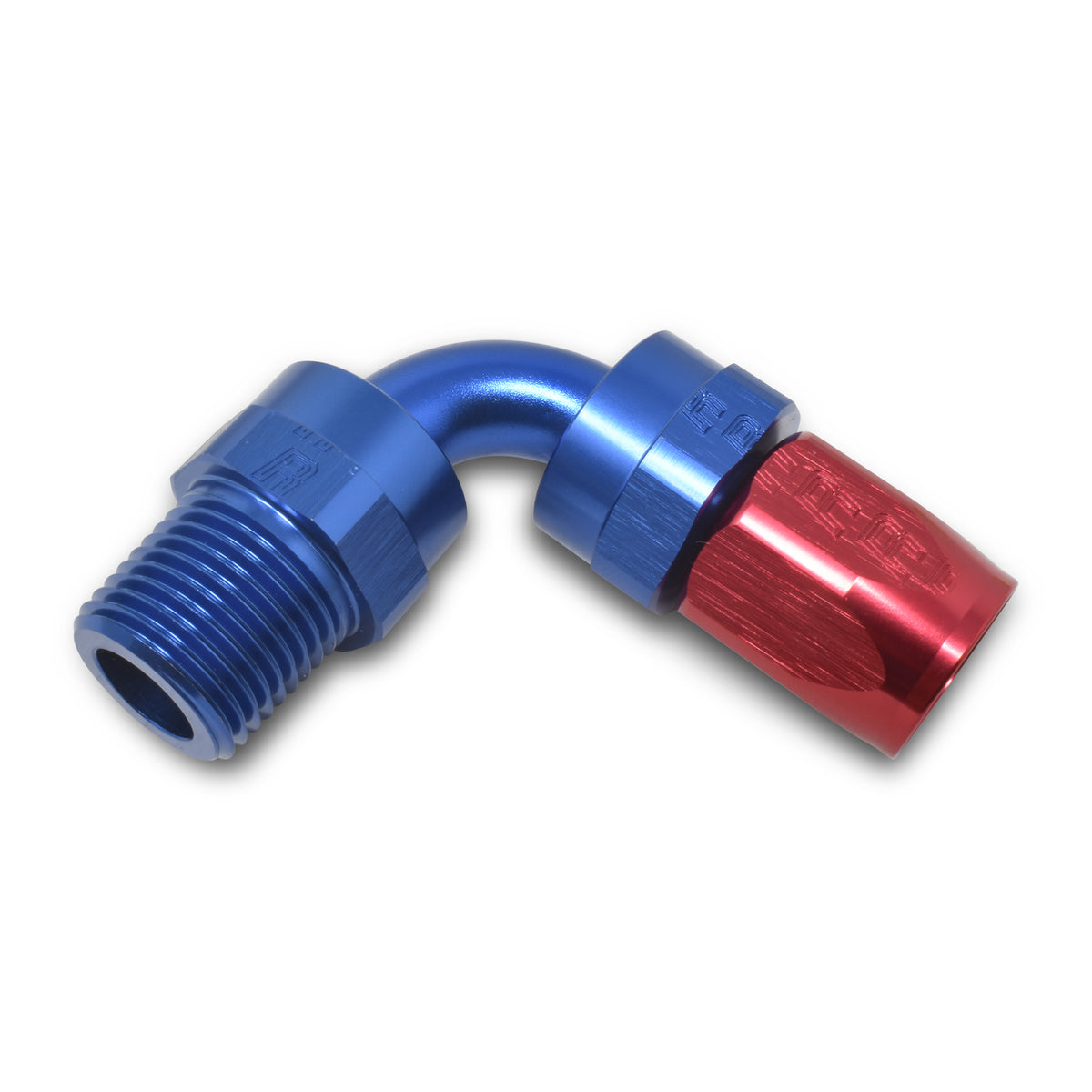 Russell Performance -6 AN Red/Blue 90 Degree Full Flow Swivel Pipe Thread Hose End (With 3/8in NPT) - 612180