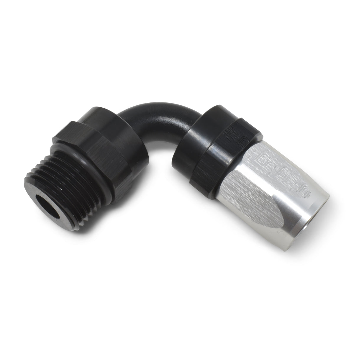 Russell Performance Swivel Hose End Assy #10 AN Male SAE Port to #8 Hose 90 Deg Clr/Blk Anodized - 612433