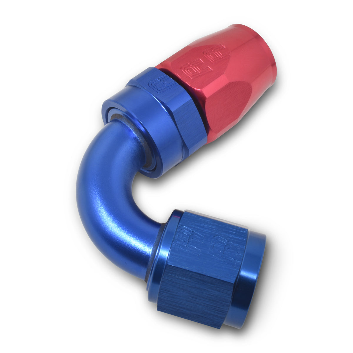 Russell Performance -8 AN Red/Blue 120 Degree Full Flow Swivel Hose End (With 3/4in Radius) - 613410