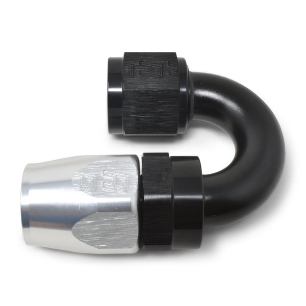 Russell Performance -6 AN Black/Silver 180 Degree Tight Radius Full Flow Swivel Hose End - 613503 - front view