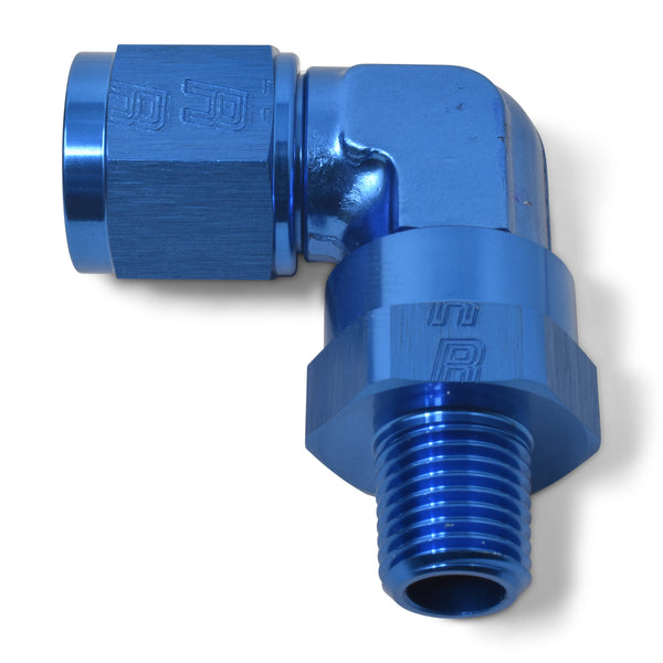 Russell Performance -8 AN 90 Degree Female to Male 1/4in Swivel NPT Fitting - 614008 - front view