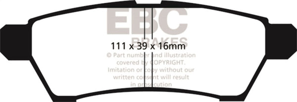 EBC 05+ Nissan Frontier 2.5 2WD Ultimax2 Rear Brake Pads - UD1100 for 2005-2026 Nissan Frontier - angle view