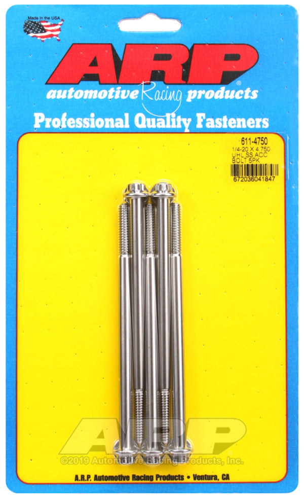 ARP 1/4-20 x 4.750 12pt Stainless Steel Bolts (Set of 5) - 611-4750 by ARP