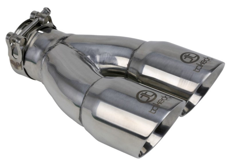 aFe Takeda 2.5in 304 Stainless Steel Clamp-on Exhaust Tip 2.5in Inlet 3in Dual Outlet - Polished - 49T25364-P10