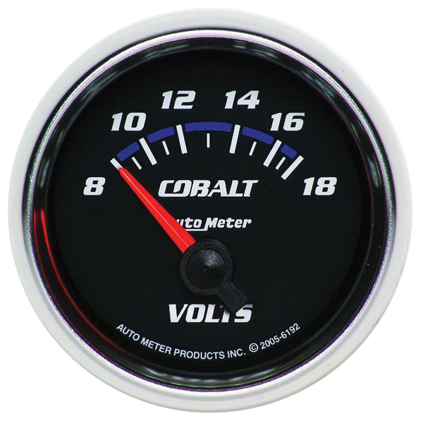 Autometer Cobalt 52mm 8-18 Volts Short Sweep Electric Voltmeter Gauge - 6192