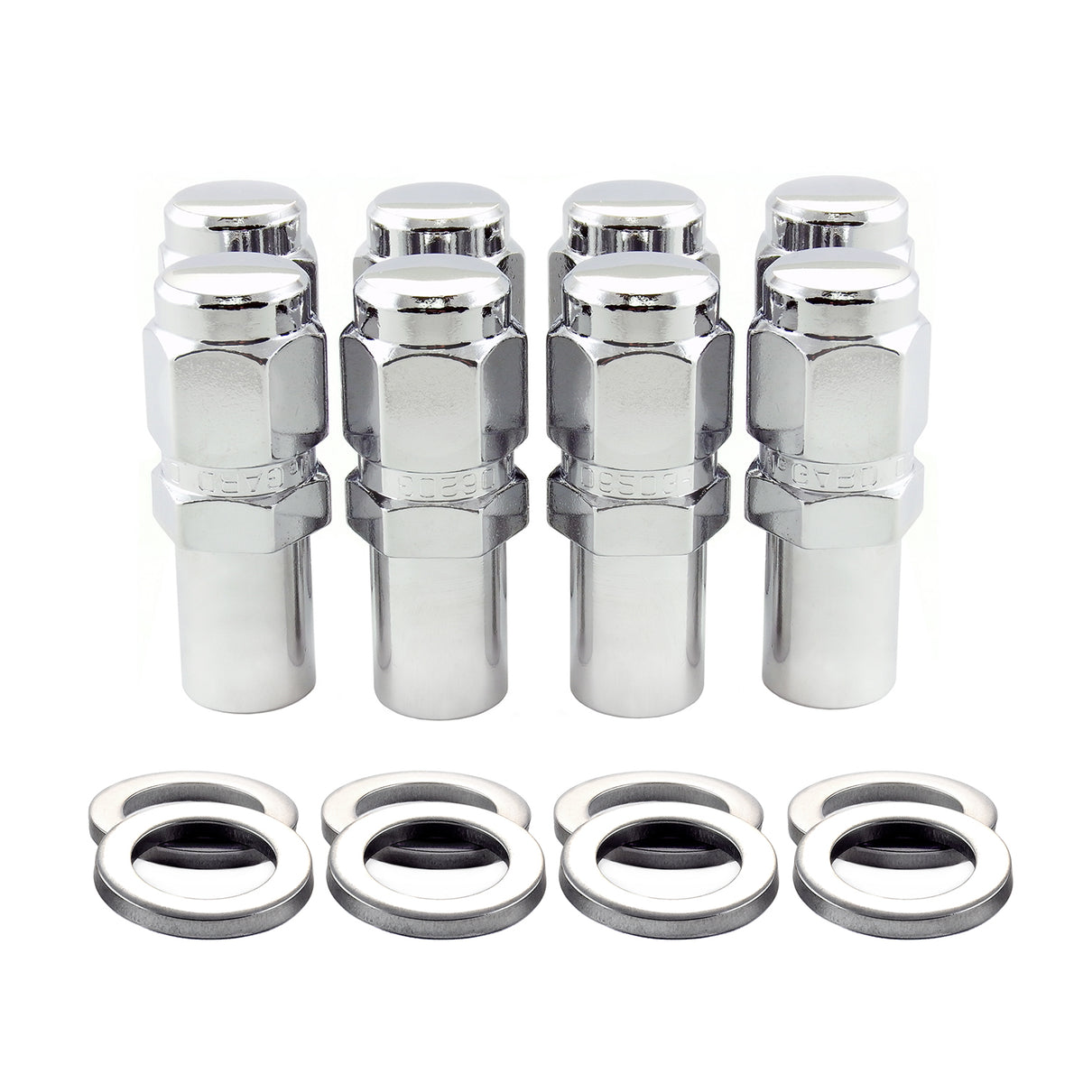 McGard Hex Lug Nut (Long Shank - 1in. / Duplex) - 9/16-18 / 7/8 Hex / 2.425in. L (8-Pack) - Chrome - 62822
