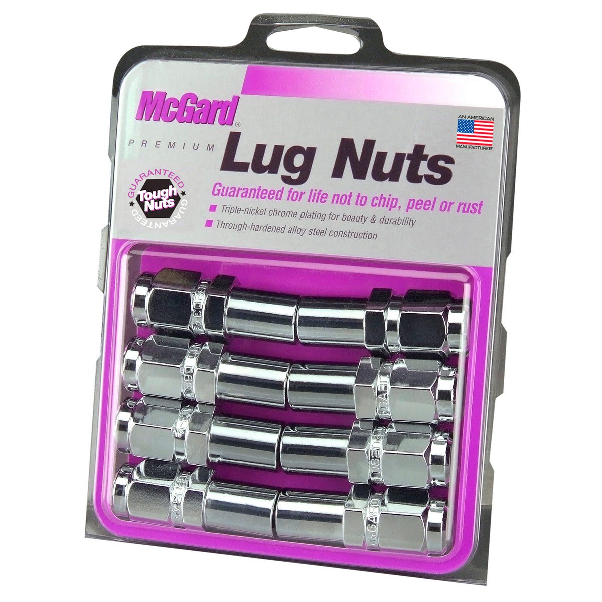 McGard Hex Lug Nut (Long Shank - 1in. / Duplex) - 9/16-18 / 7/8 Hex / 2.425in. L (8-Pack) - Chrome - 62822