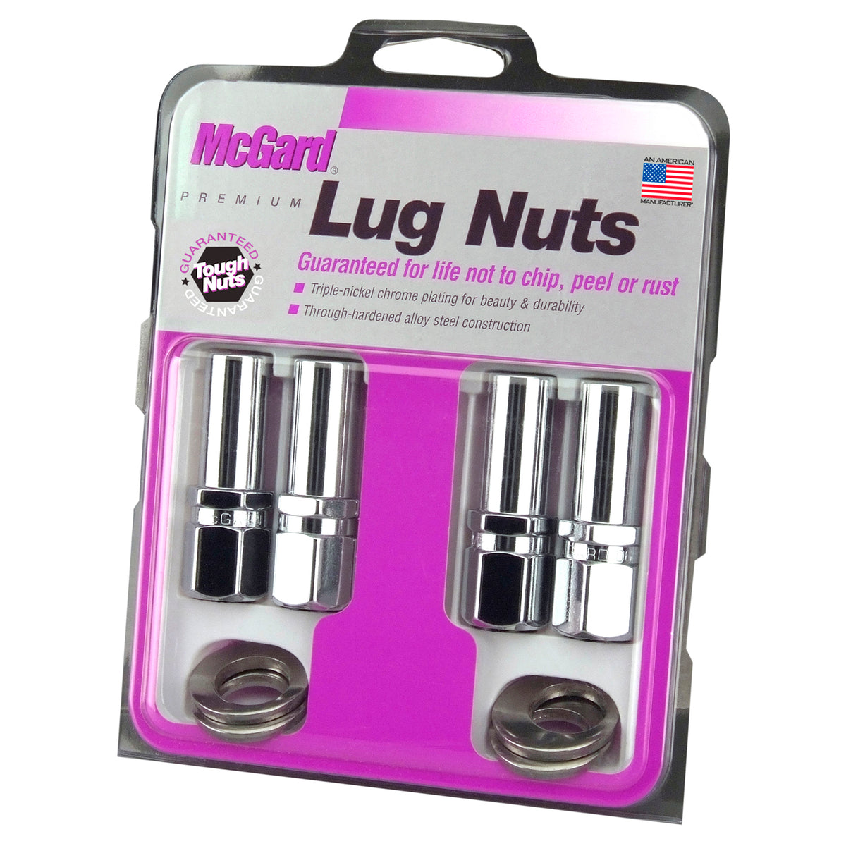 McGard Hex Lug Nut (Drag Racing X-Long Shank) M12X1.5 / 13/16 Hex / 2.475in. Length (4-Pk) - Chrome - 63002