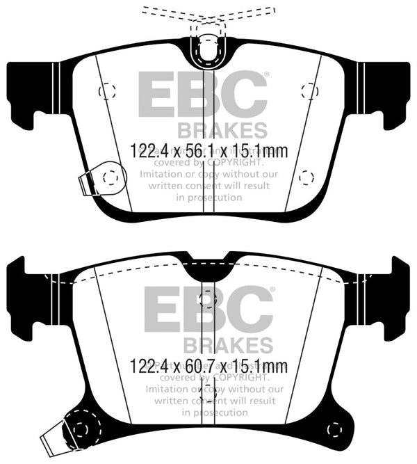 EBC 2016+ Chrysler Pacifica (RU) 3.6L Ultimax2 Rear Brake Pads - UD1901 for 2017-2025 Chrysler Pacifica - front view