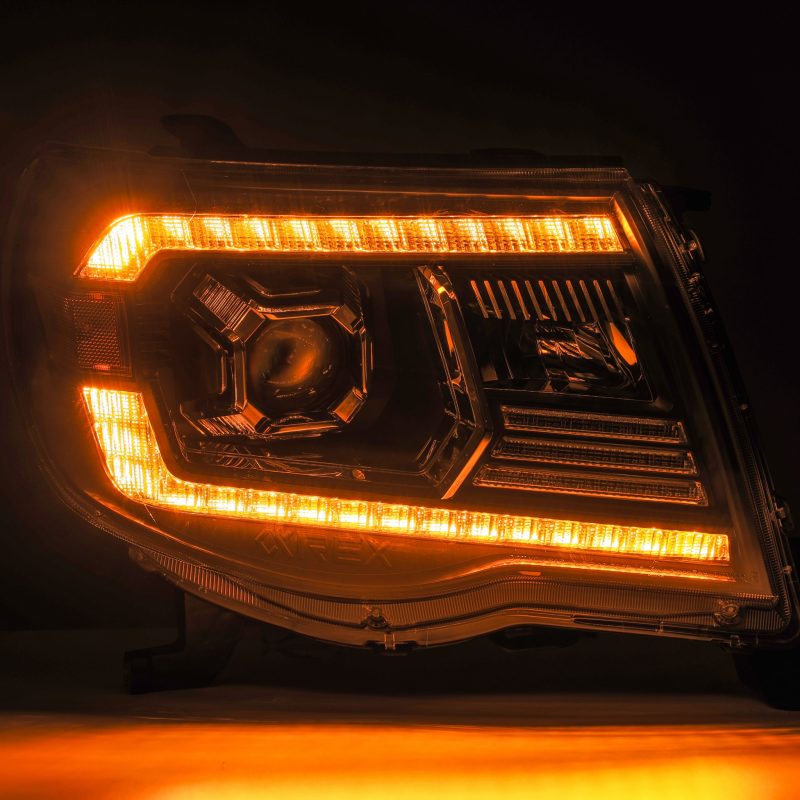 Clearance - AlphaRex 05-11 Toyota Tacoma LUXX LED Projector Headlights Plank Style Alpha Black w/Activ Light/DRL