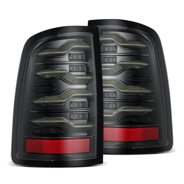 AlphaRex 09-18 Dodge Ram Luxx-Series LED Tail Lights Alpha-Black w/ Activation Light & Seq. Signal - 640003