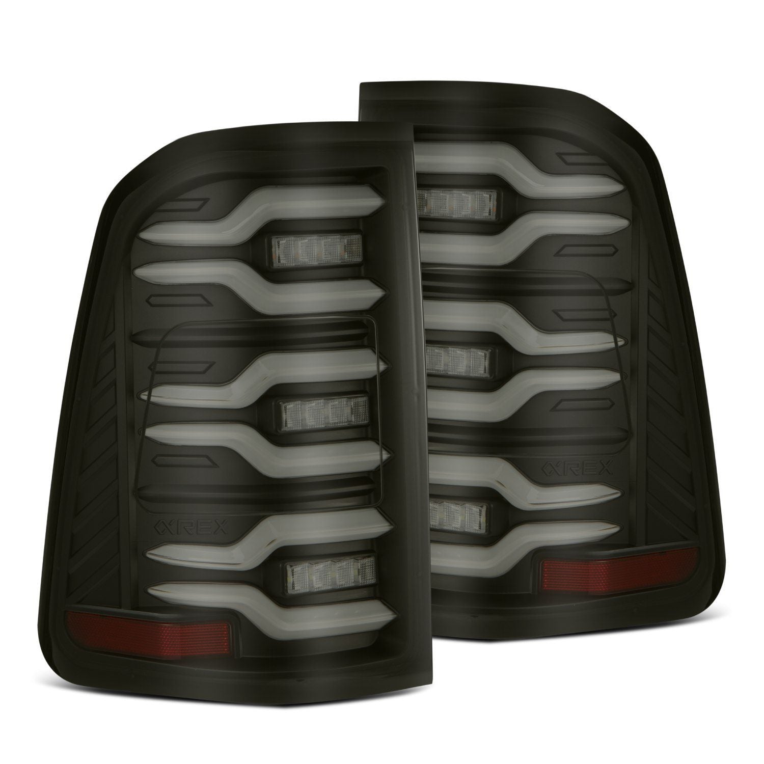 AlphaRex 19-21 Dodge Ram 1500 Luxx-Series LED Tail Lights Black w/Activ Light/Seq Signal - 640040