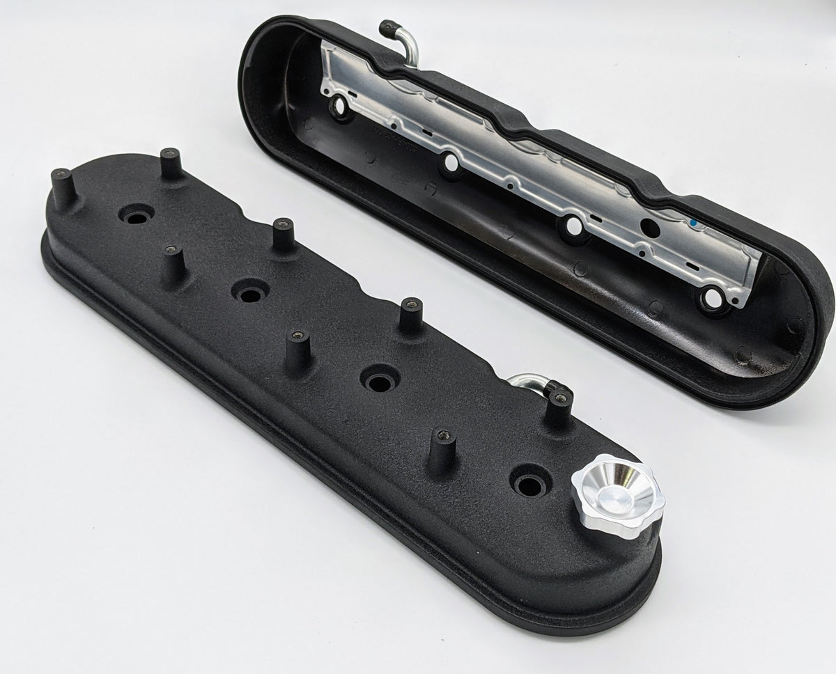 Granatelli 96-22 GM LS Tall Valve Cover w/Angled Coil Mounts - Black Wrinkle (Pair) - 640362