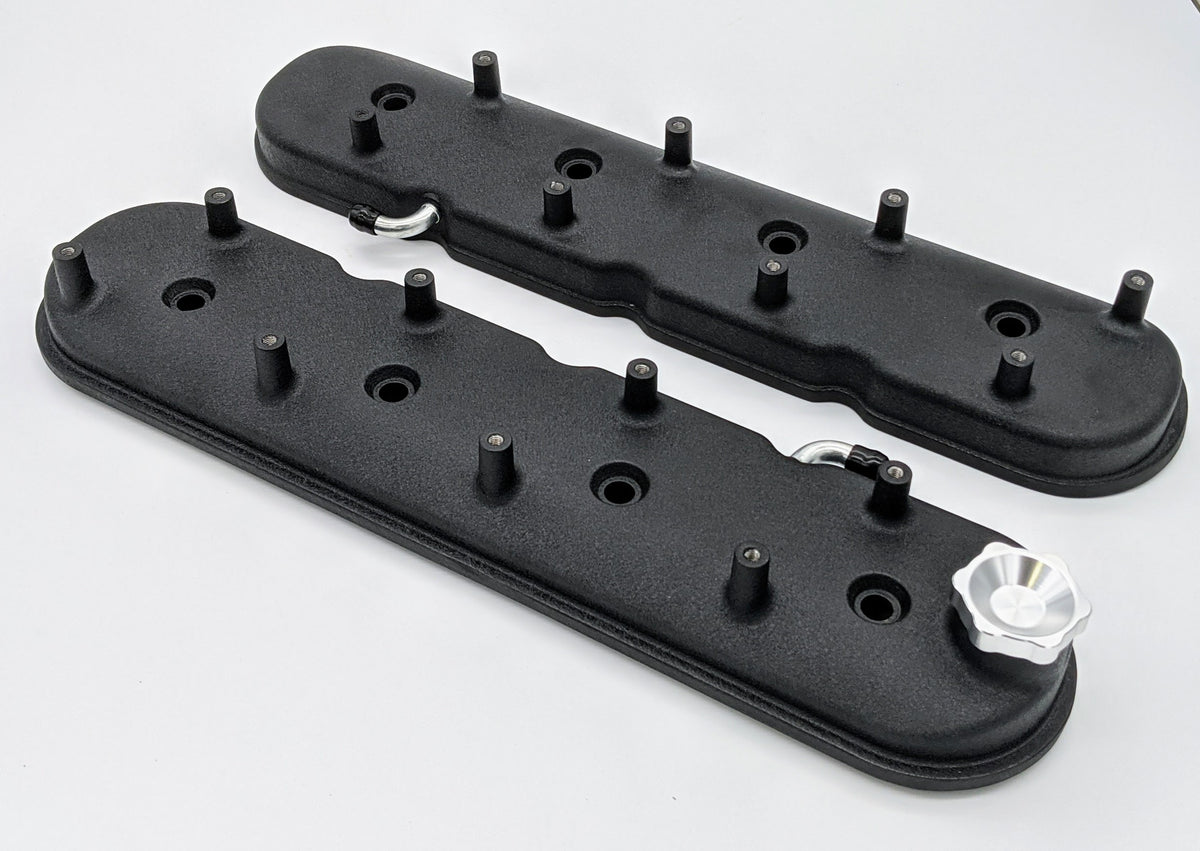 Granatelli 96-22 GM LS Standard Height Valve Cover w/Angled Coil Mount - Blk Wrinkle (Pair) - 640367