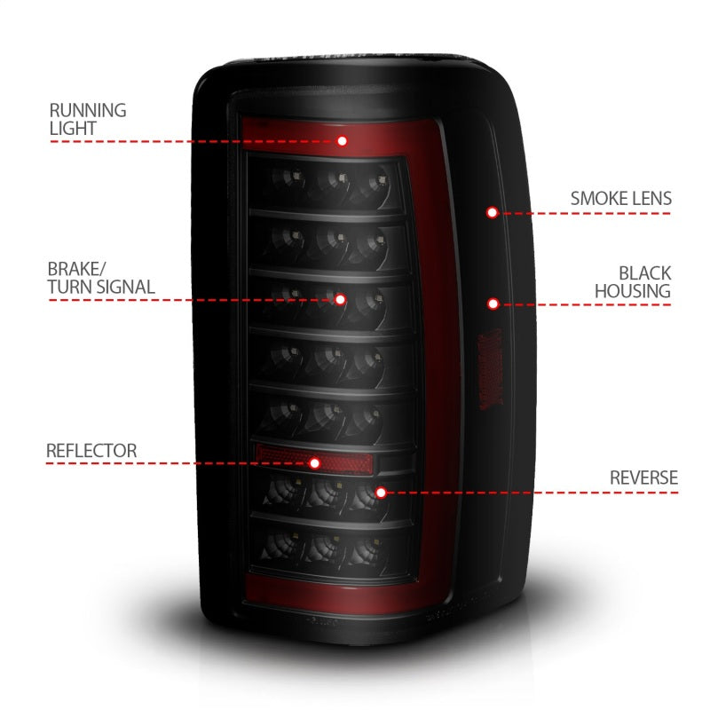 ANZO 00-06 Chevrolet Tahoe / GMC Yukon Full LED Taillights w/ Lightbar Black Housing/Smoke Lens - 311449