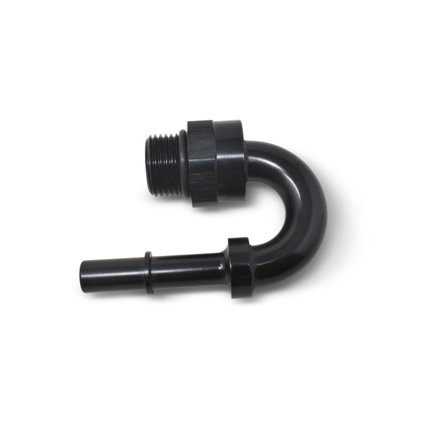 Russell Performance Adapter Fitting 3/8in SAE Quick Disc Male to #6 SAE Port Male Swivel 180Deg Blk - 644013 - front view
