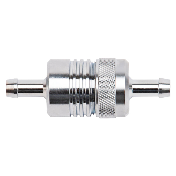 Russell Performance Chrome Street Fuel Filter (3in Length 1-1/8in diameter 5/16in inlet/outlet) - 645060 - front view