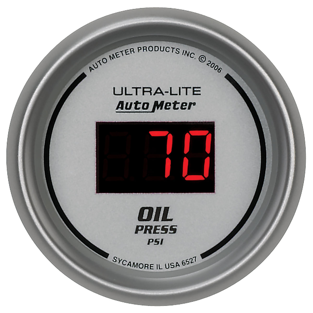 Autometer Ultra-Lite 2-1/16in 100PSI Silver Dial Digital Oil Pressure Gauge w/ Red LED - 6527