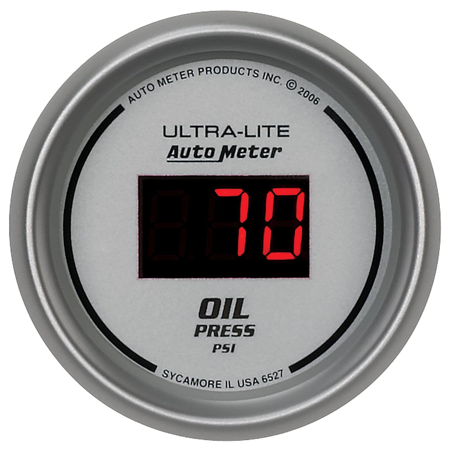 Autometer Ultra-Lite 2-1/16in 100PSI Silver Dial Digital Oil Pressure Gauge w/ Red LED - 6527