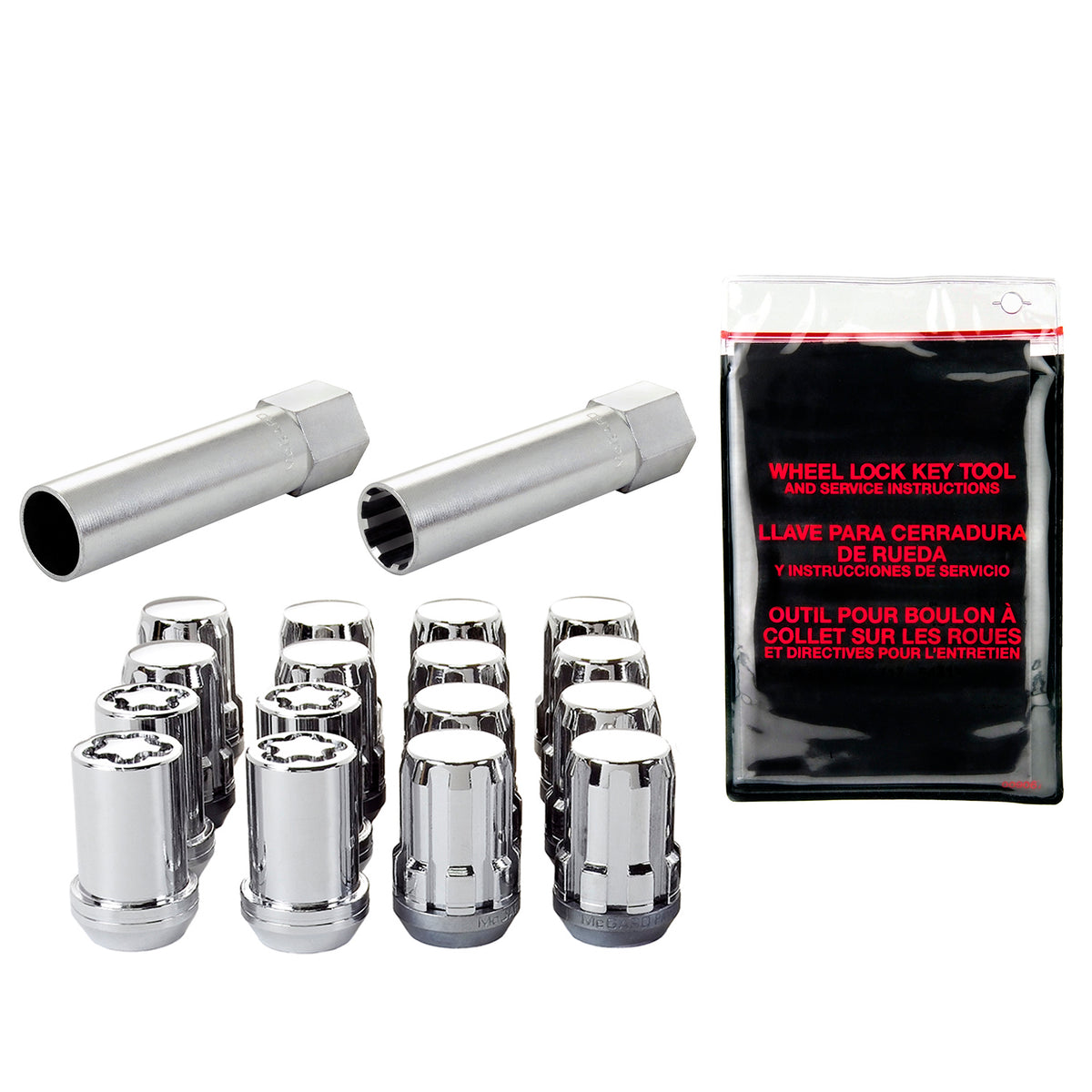 McGard SplineDrive Tuner 4 Lug Install Kit w/Locks & Tool (Cone) M12X1.25 / 13/16 Hex - Chrome - 65454