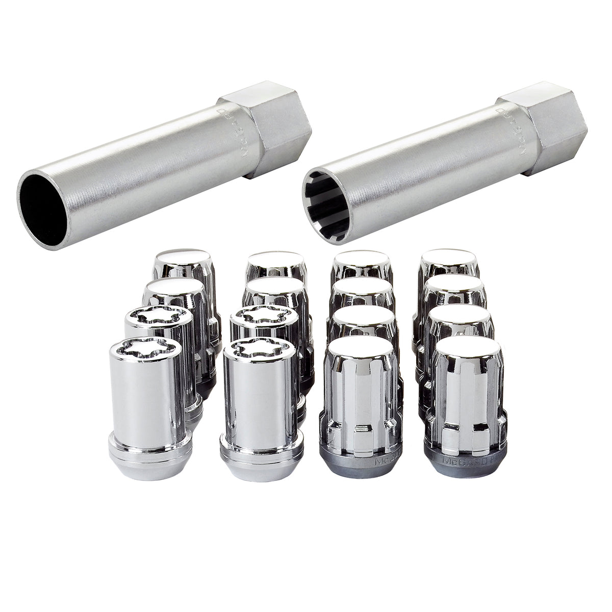 McGard SplineDrive Tuner 4 Lug Install Kit w/Locks & Tool (Cone) M12x1.5 / 13/16 Hex - Chrome (CS) - 65457CN