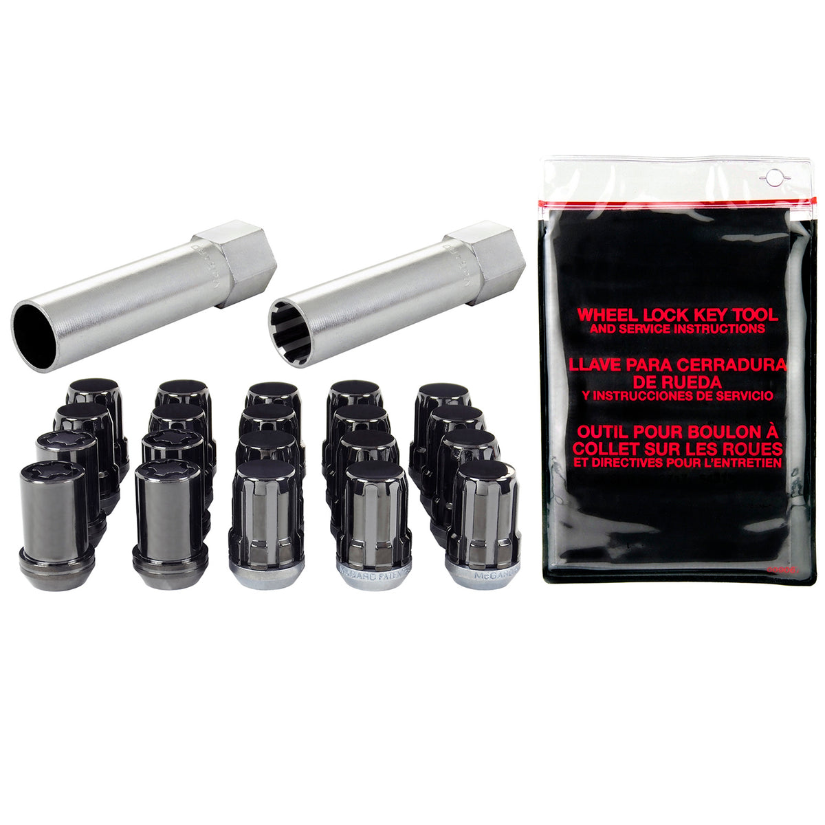 McGard SplineDrive Tuner 5 Lug Install Kit w/Locks & Tool (Cone) M12X1.25 / 13/16 Hex - Black - 65554BK