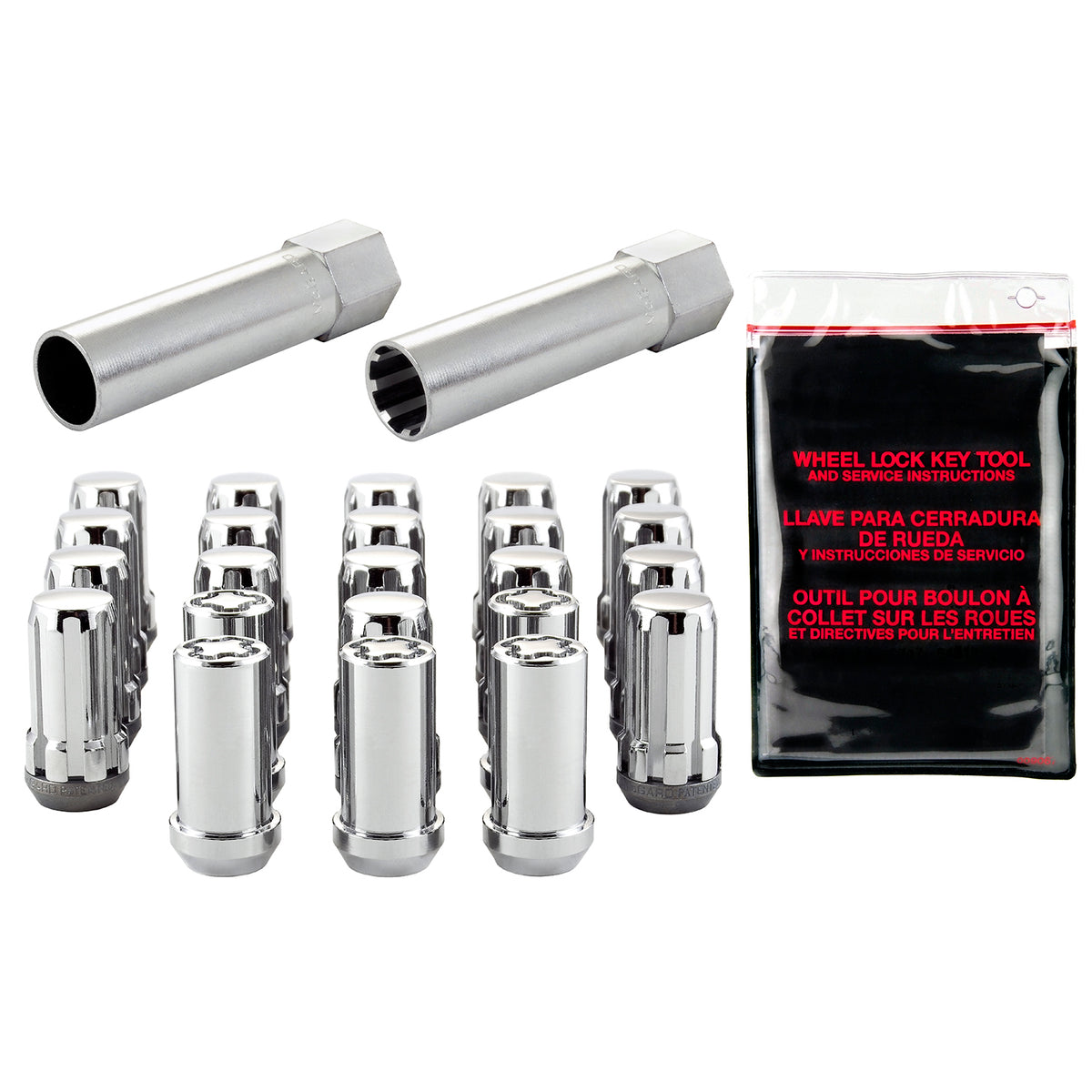 McGard SplineDrive Tuner 23-PC Jeep JL Install Kit w/Locks & Tool (Cone) M14X1.5 / 22m Hex - Chrome - 65585