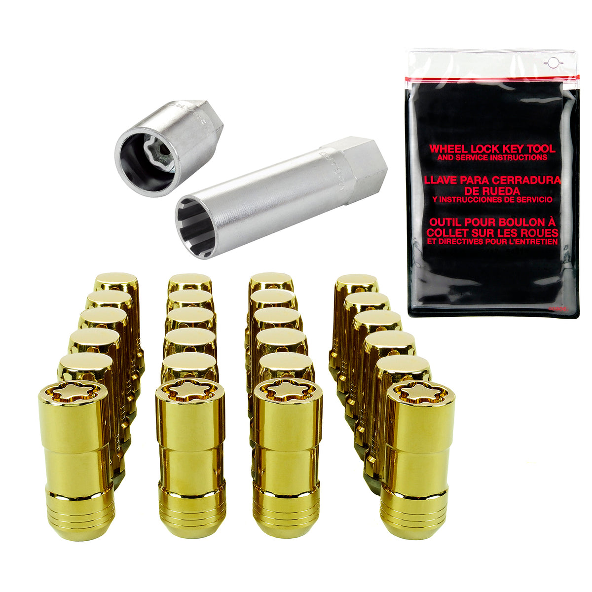 McGard SplineDrive Tuner 6 Lug Install Kit w/Locks & Tool (Cone) M14X1.5 / 1in. Hex - Gold - 65610GD