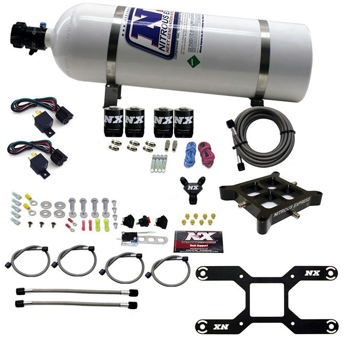 Nitrous Express Dry Quad Stage Billet Crossbar Plate System 100-2000hp (4150 Flange) w/15lb Bottle - 66442-15