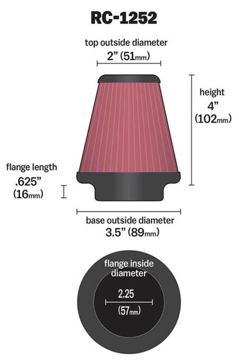 K&amp;N Universal Chrome Filter 2.25in Flange / 3.5in Base / 2in Top / 4in Height - 2 Per Box - RC-1252