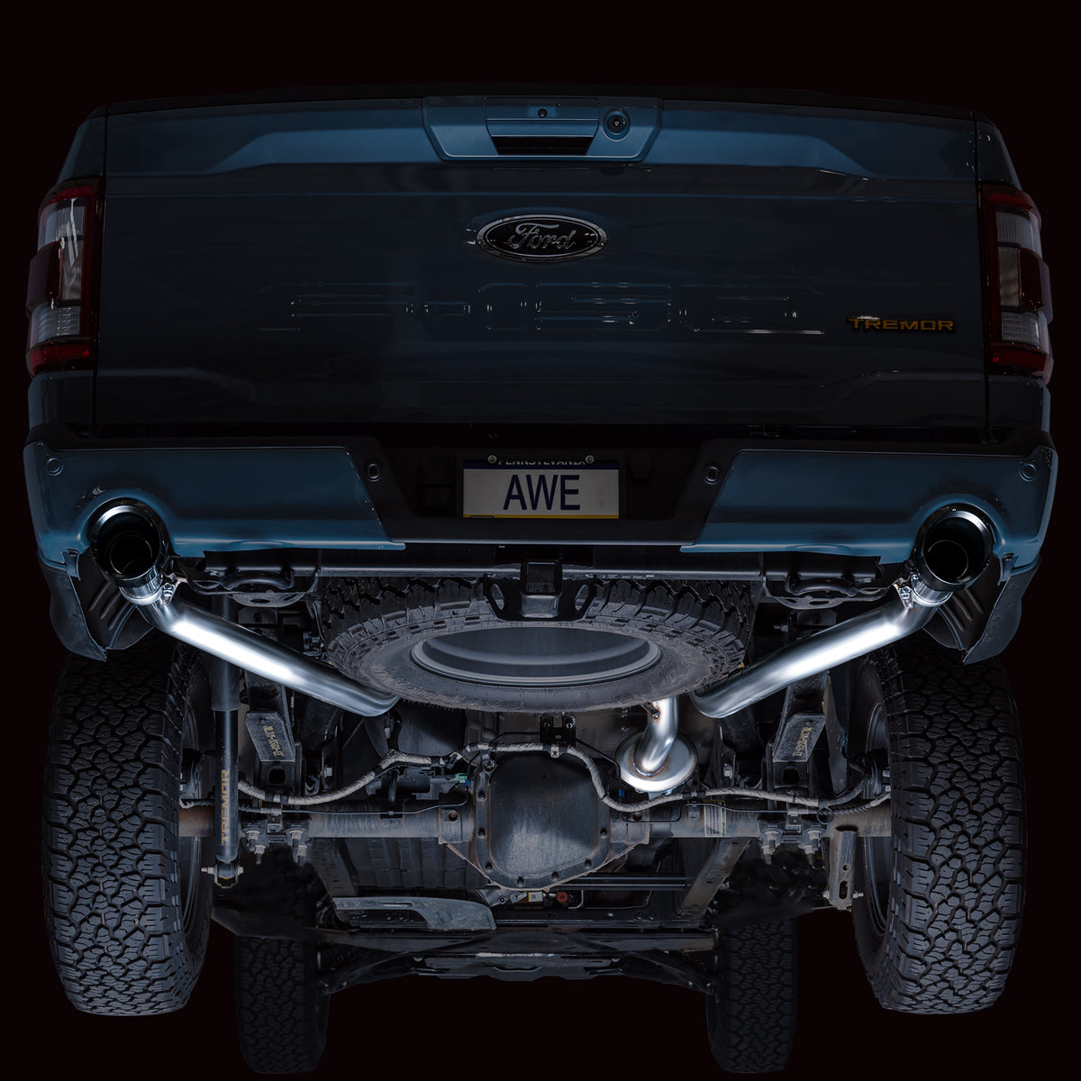 AWE Tuning 2021+ Ford F-150 Tremor (w/ Bumper Cutouts) 0FG Non-Resonated Catback -Diamond Black Tips - 3020-33402