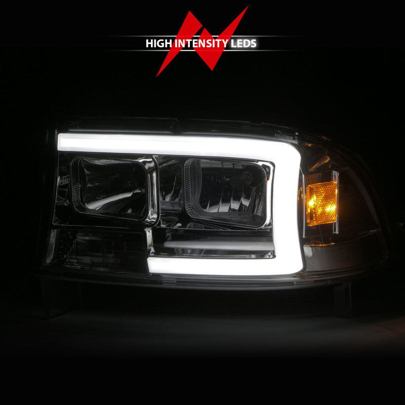 ANZO 97-04 Dodge Dakota/Durango Crystal headlight Set w/ Light Bar Chrome Housing - 111592