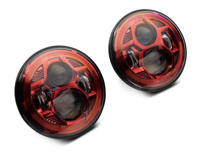 Raxiom 07-18 Jeep Wrangler JK 7-In LED Headlights- Red Housing- Clear Lens - J154701
